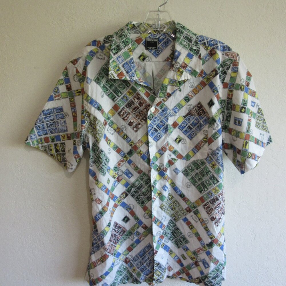 TODD SNYDER Multicolor M Men's Button Short Sleeve Collared Boxy Casual Shirt